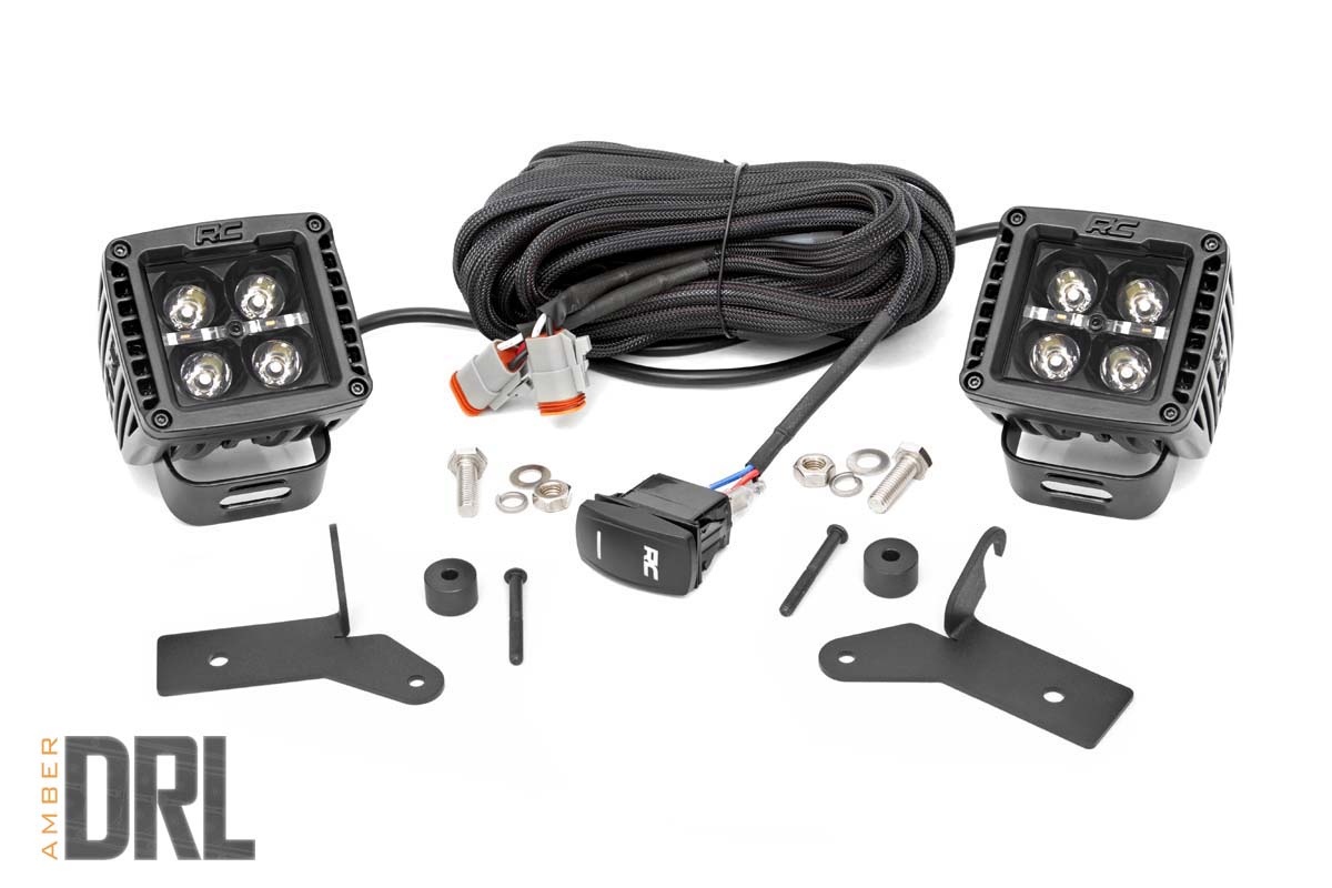 Rough Country Jeep 2-inch LED Lower Windshield Kit (18-20 Wrangler JL, 2020 Gladiator JT, Black-Series w/Amber DRL)